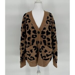 NWT Kittenish Leopard Print Oversized‎ Cardigan Tan Knit Button Front Womens M/L